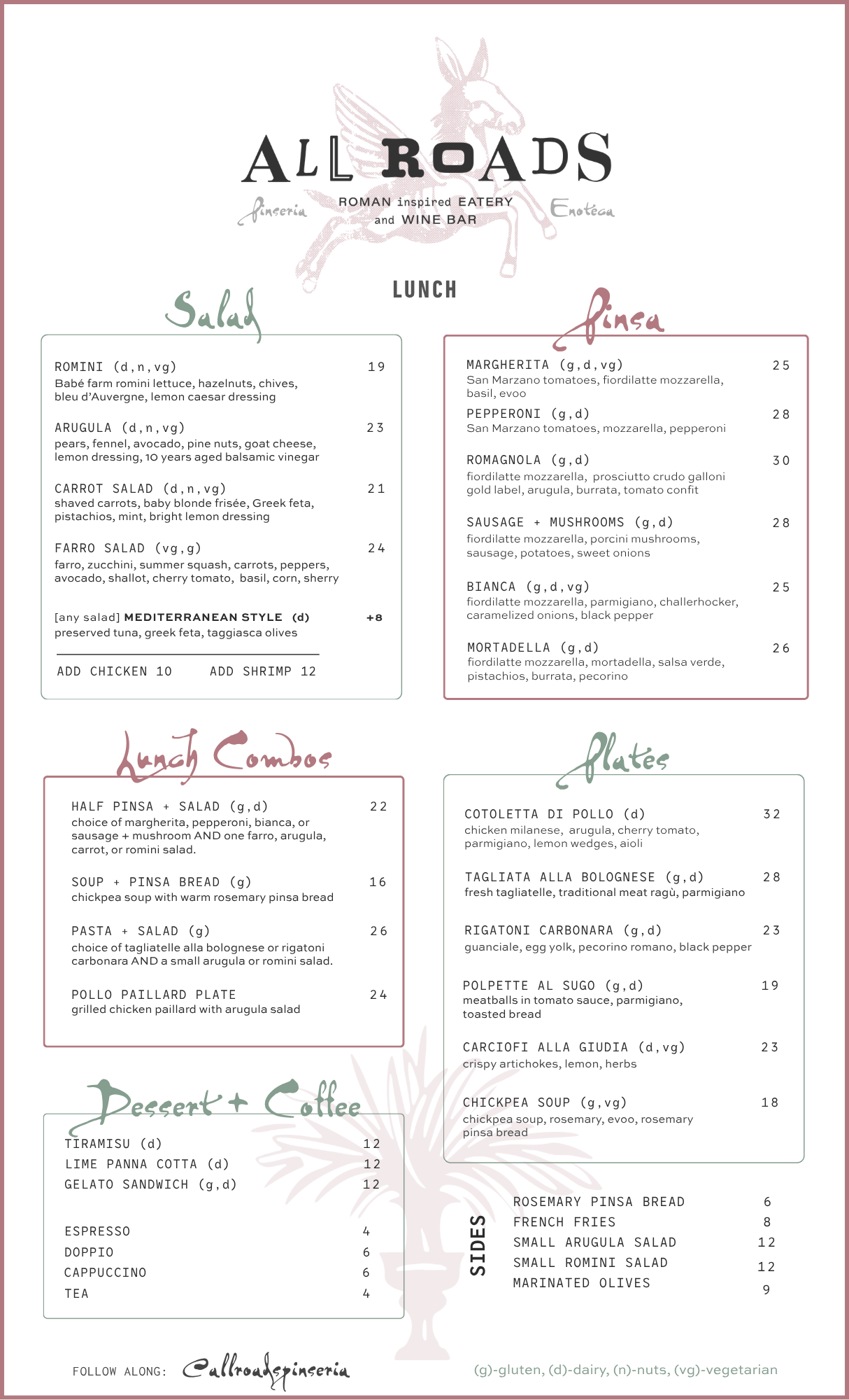 Menu | Discover & Reserve Your Table Today — All Roads Pinseria +